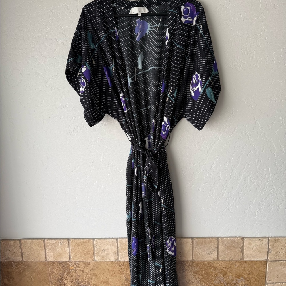 Fleur du Mal Black and Purple Silk Kimono